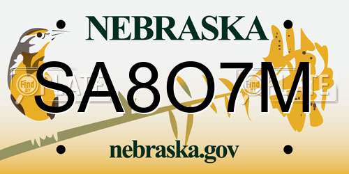 SA8O7M Nebraska License Plate
