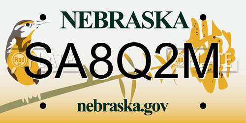 SA8Q2M Nebraska License Plate