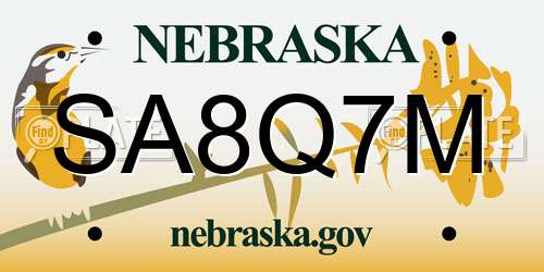 SA8Q7M Nebraska License Plate