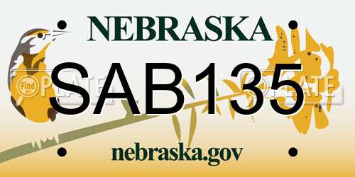 SAB135 Nebraska License Plate