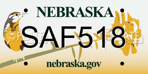 SAF518 Nebraska License Plate