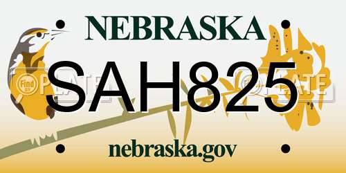 SAH825 Nebraska License Plate