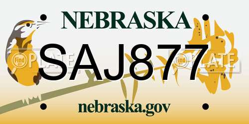 SAJ877 Nebraska License Plate