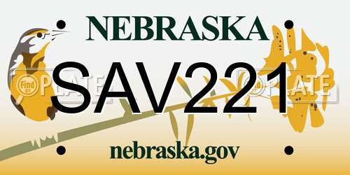 SAV221 Nebraska License Plate