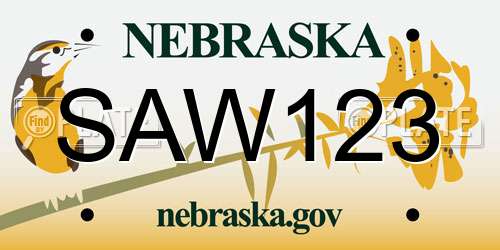 SAW123 Nebraska License Plate