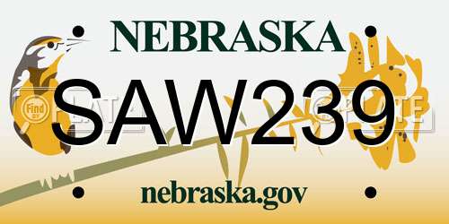 SAW239 Nebraska License Plate