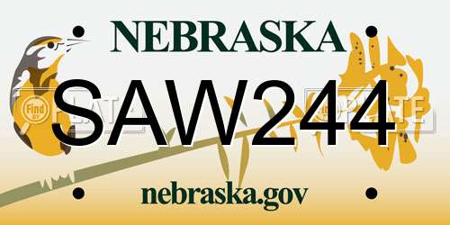 SAW244 Nebraska License Plate
