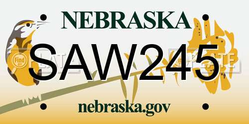 SAW245 Nebraska License Plate