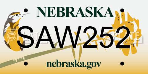 SAW252 Nebraska License Plate