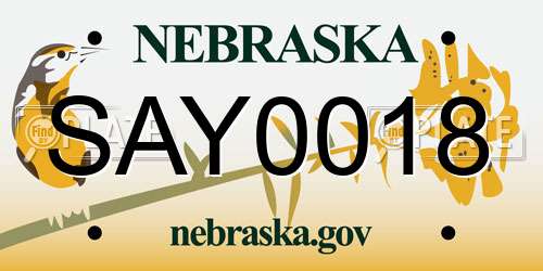 SAY0018 Nebraska License Plate