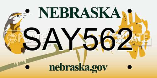 SAY562 Nebraska License Plate