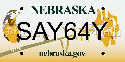 SAY64Y Nebraska License Plate