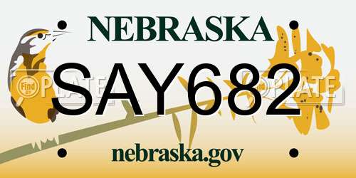 SAY682 Nebraska License Plate