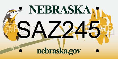 SAZ245 Nebraska License Plate