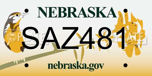 SAZ481 Nebraska License Plate