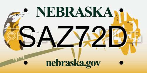 SAZ72D Nebraska License Plate