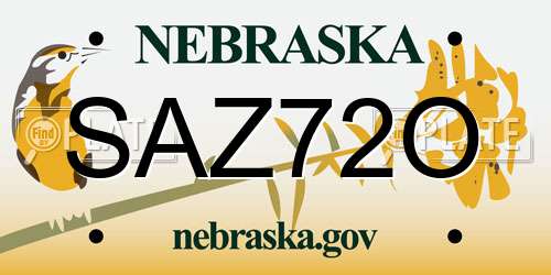 SAZ72O Nebraska License Plate