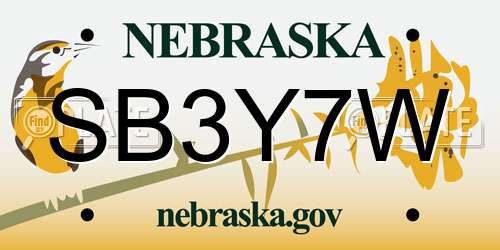 SB3Y7W Nebraska License Plate