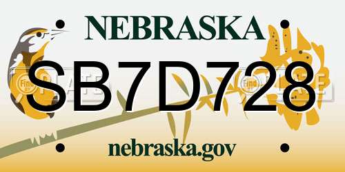SB7D728 Nebraska License Plate