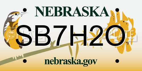SB7H2O Nebraska License Plate