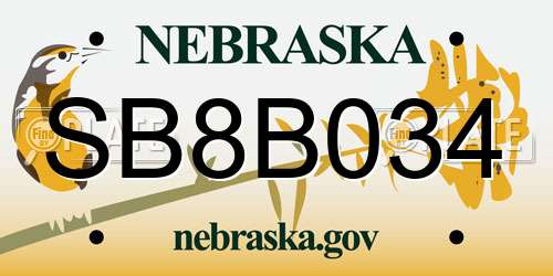 SB8B034 Nebraska License Plate