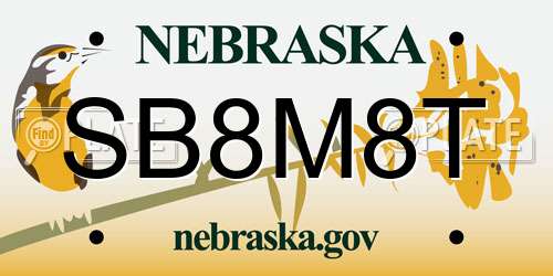 SB8M8T Nebraska License Plate
