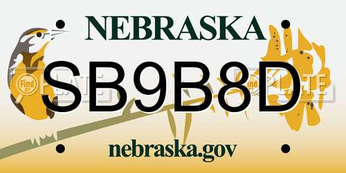 SB9B8D Nebraska License Plate