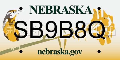 SB9B8Q Nebraska License Plate