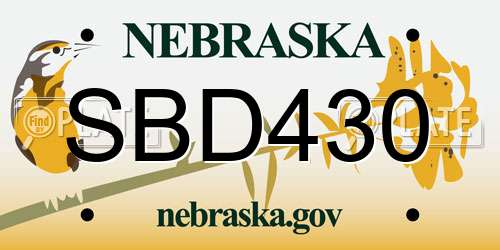 SBD430 Nebraska License Plate