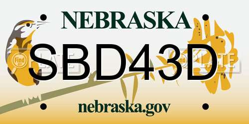SBD43D Nebraska License Plate