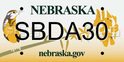 SBDA30 Nebraska License Plate