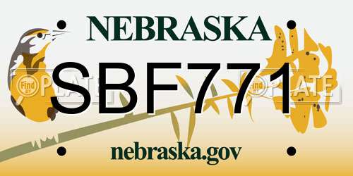 SBF771 Nebraska License Plate