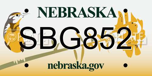 SBG852 Nebraska License Plate