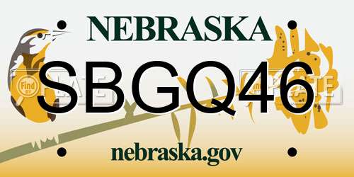 SBGQ46 Nebraska License Plate
