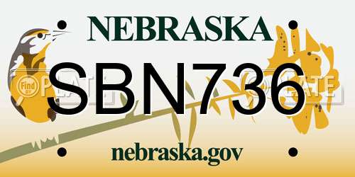 SBN736 Nebraska License Plate