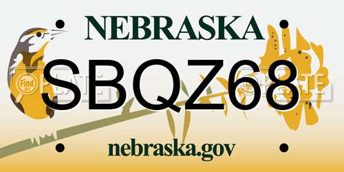 SBQZ68 Nebraska License Plate