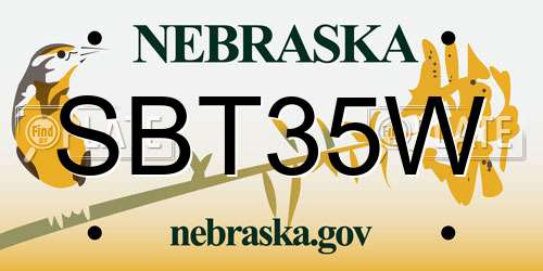 SBT35W Nebraska License Plate