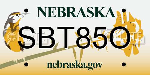 SBT85O Nebraska License Plate