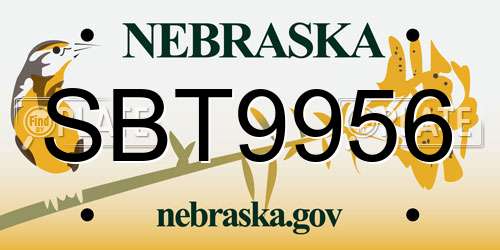 SBT9956 Nebraska License Plate