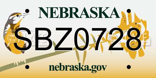 SBZ0728 Nebraska License Plate