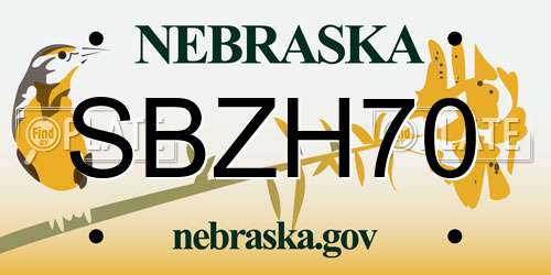 SBZH70 Nebraska License Plate