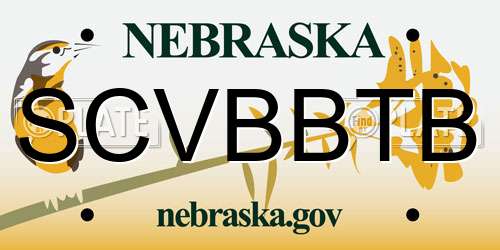 SCVBBTB Nebraska License Plate