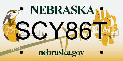SCY86T Nebraska License Plate