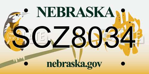 SCZ8034 Nebraska License Plate