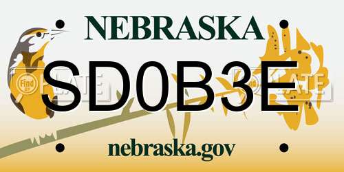SD0B3E Nebraska License Plate
