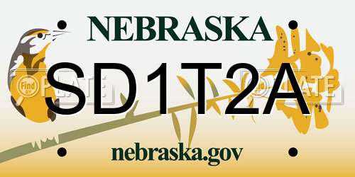 SD1T2A Nebraska License Plate