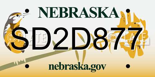 SD2D877 Nebraska License Plate
