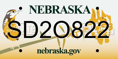 SD2O822 Nebraska License Plate