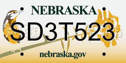 SD3T523 Nebraska License Plate