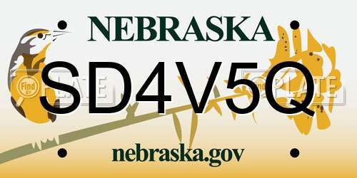 SD4V5Q Nebraska License Plate